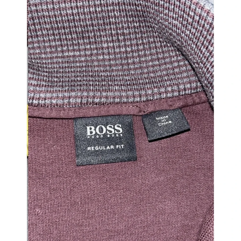 Hugo Boss Sweater Mens Medium Burgundy Henley Collared Cotton Knit Pullover